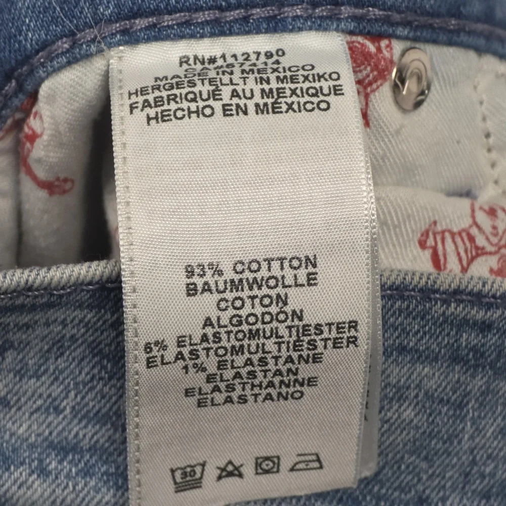 True Religion Geno Relaxed Slim Moto Biker Jeans Mens 31‎ Acid Wash Stretch Blue